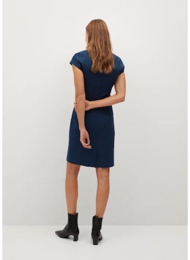 MANGO - Seam Detail V-Neck Mini Dress Navy Blue - Image 1