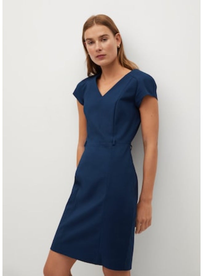 MANGO - Seam Detail V-Neck Mini Dress Navy Blue - Image 1