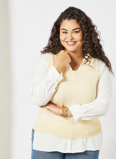 Plus Size Fine Knit Top Beige