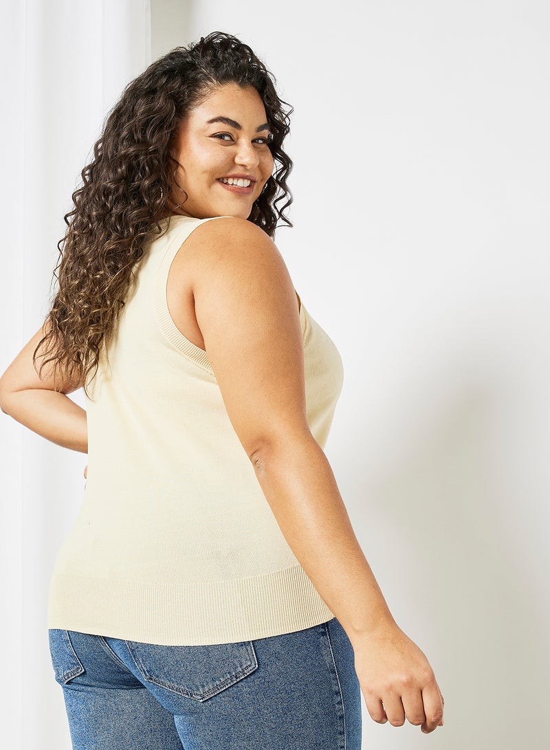 Violeta By Mango - Plus Size Fine Knit Top Beige - Image 1