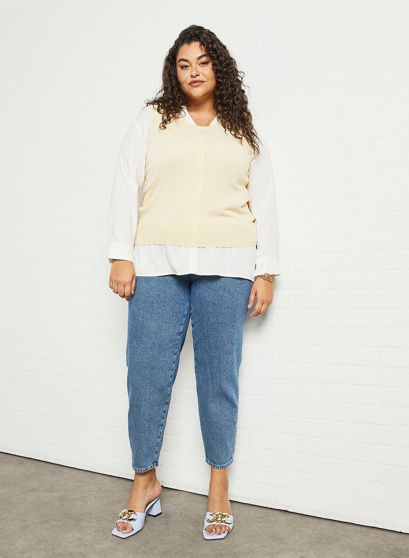 Violeta By Mango - Plus Size Fine Knit Top Beige - Image 1