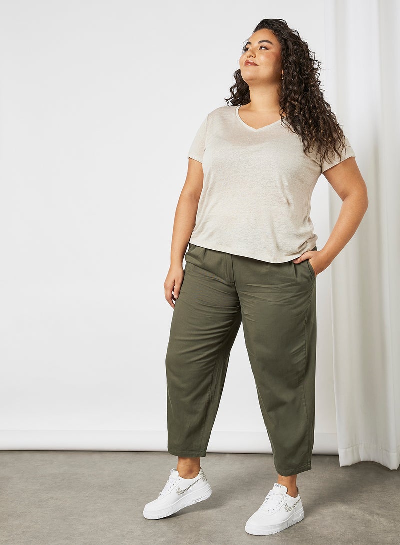 Violeta By Mango - Plus Size Linen T-Shirt Beige - Image 1