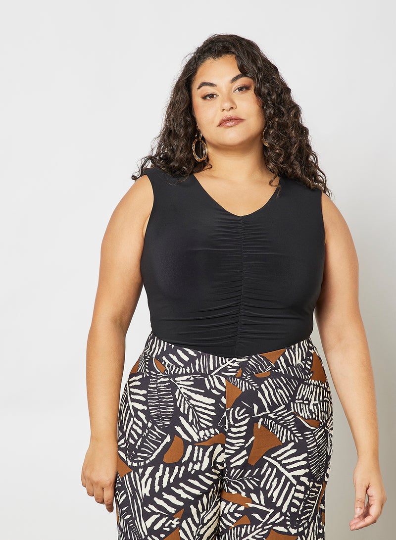 Violeta By Mango - Plus Size Gathered Detail Bodysuit Black - Image 1