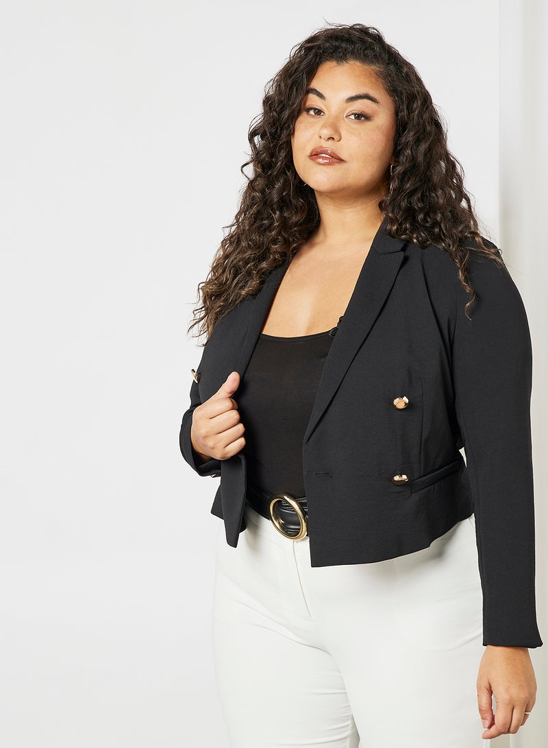 Violeta By Mango - Plus Size Cropped Blazer Black - Image 1