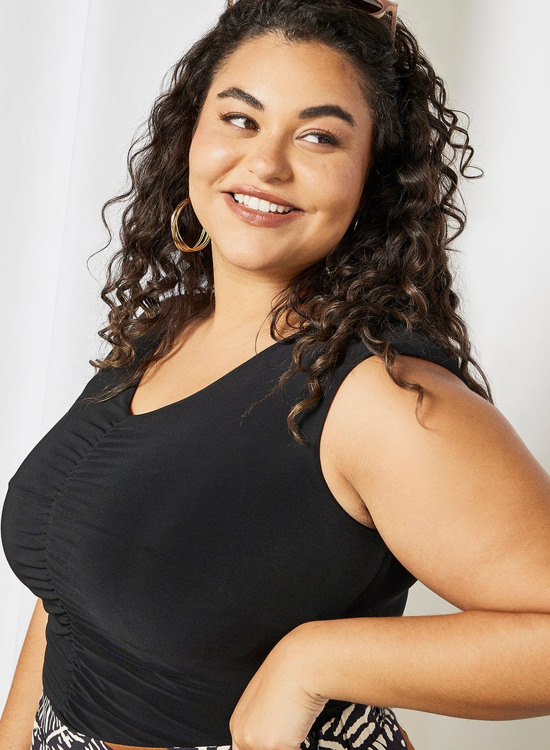 Violeta By Mango - Plus Size Gathered Detail Bodysuit Black - Image 1