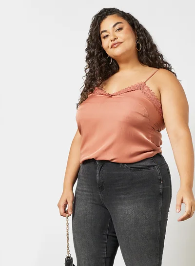 Violeta By Mango Plus Size Lace Blouse Pink