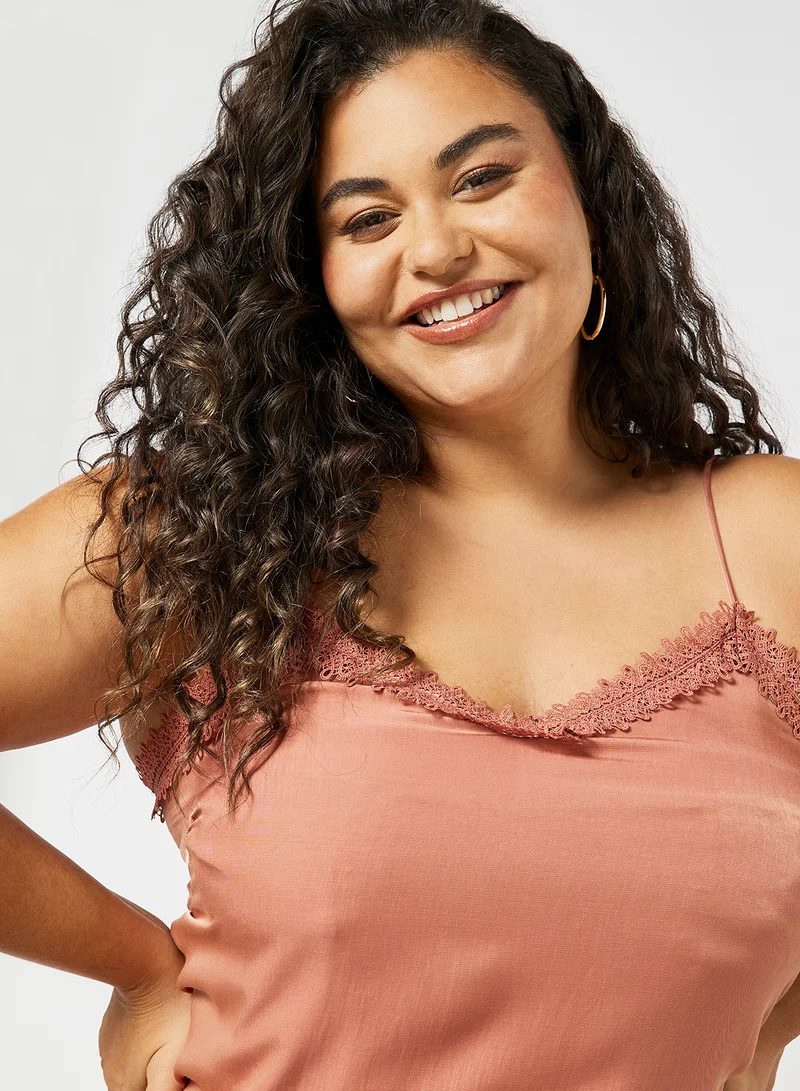 Violeta By Mango Plus Size Lace Blouse Pink