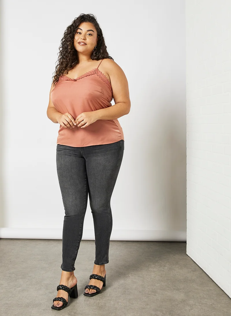 Violeta By Mango Plus Size Lace Blouse Pink