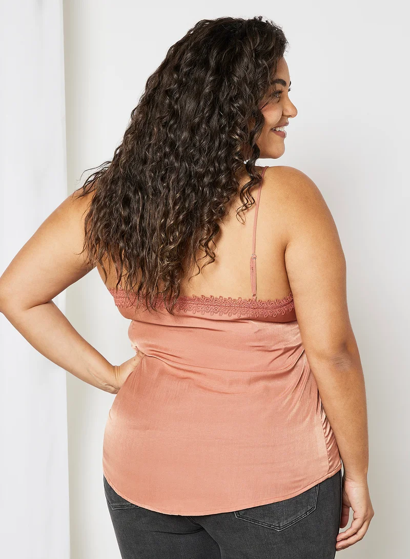 Violeta By Mango Plus Size Lace Blouse Pink