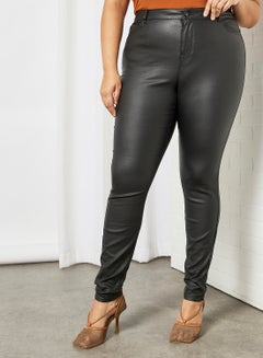 Curve High Waist Faux Leather Pants Black