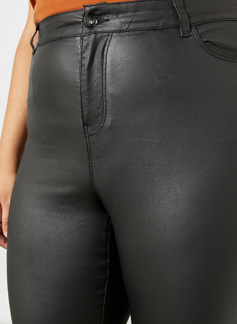 Vero Moda Curve - Curve High Waist Faux Leather Pants Black - Image 1