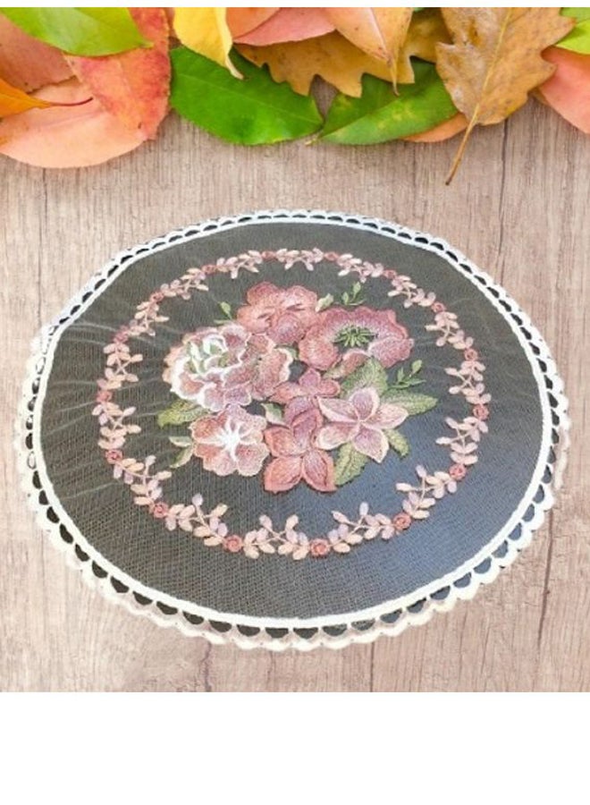 Handsomegift Lace Round Embroidery Placemat Multicolour - Image 2