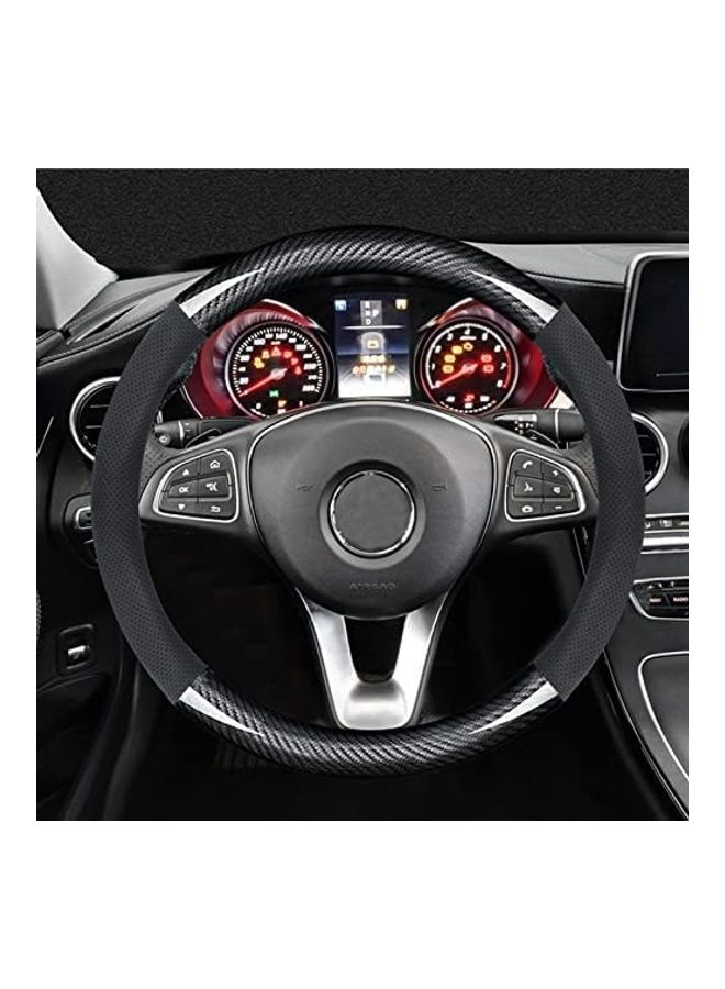 Universal 15-Inch Leather Carbon Fibre Auto Car Steering Wheel Cover With Breathable Holes - v1638947397/N52100671A_2