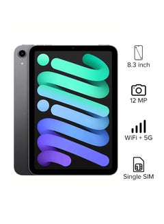 أبل iPad Mini 2021 (الجيل السادس) مقاس 8.3 بوصات وسعة 64 جيجابايت ويدعم تقنية WiFi 5G باللون الرمادي مع تطبيق Facetime - إصدار الشرق الأوسط 