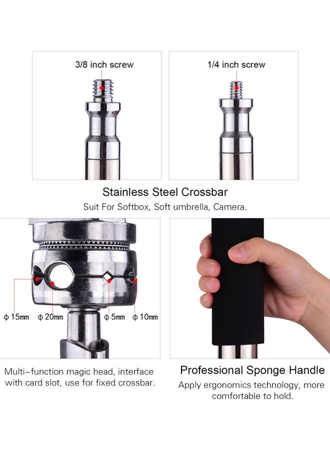 Professional Photography Light Stand C-Stand With Boom Arm Folding Legs Silver - Image 5