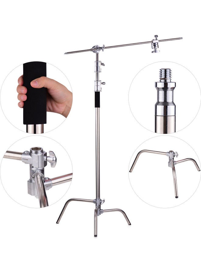 Professional Photography Light Stand C-Stand With Boom Arm Folding Legs Silver - Image 4