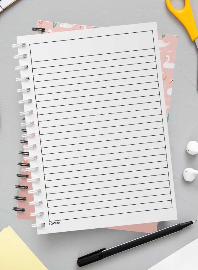 LOWHA - Spiral Notebook with 60 Sheets For School Or Business Note Taking - Swans In Pond NB Pattern Multicolour - Image 1