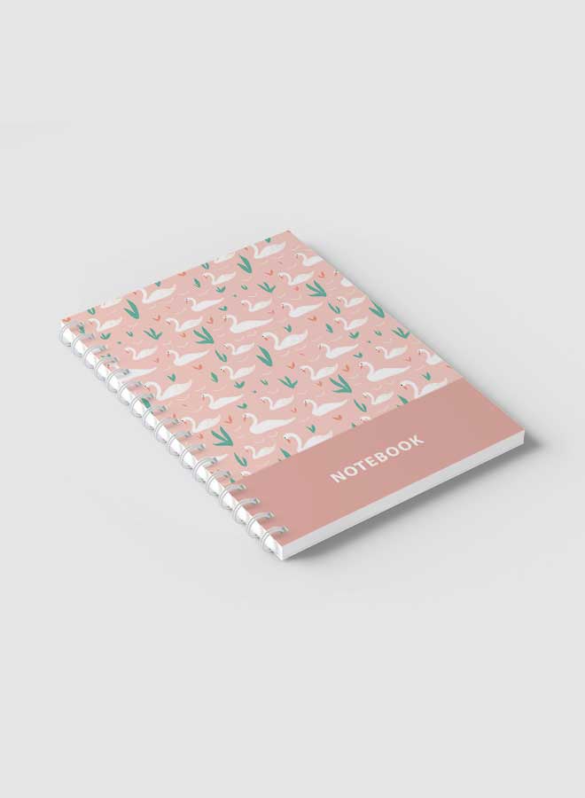 LOWHA - Spiral Notebook with 60 Sheets For School Or Business Note Taking - Swans In Pond NB Pattern Multicolour - Image 1