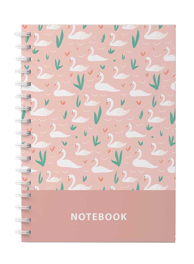 LOWHA - Spiral Notebook with 60 Sheets For School Or Business Note Taking - Swans In Pond NB Pattern Multicolour - Image 1