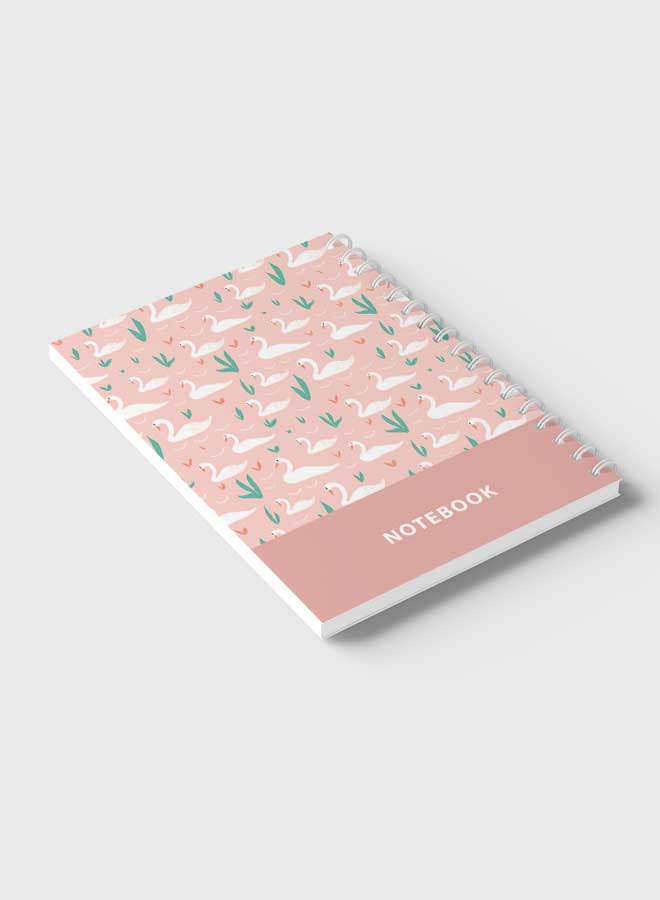 LOWHA - Spiral Notebook with 60 Sheets For School Or Business Note Taking - Swans In Pond NB Pattern Multicolour - Image 1