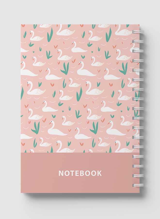 LOWHA - Spiral Notebook with 60 Sheets For School Or Business Note Taking - Swans In Pond NB Pattern Multicolour - Image 1