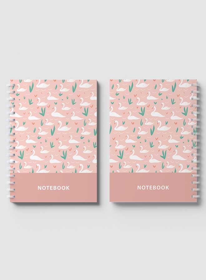 LOWHA - Spiral Notebook with 60 Sheets For School Or Business Note Taking - Swans In Pond NB Pattern Multicolour - Image 1