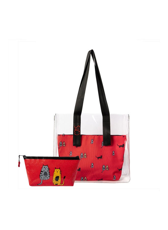 بيج ديزاين حقيبة مكياج للسفر مع حقيبة شفافة بتصميم قطط متعدد الألوان - Image 1