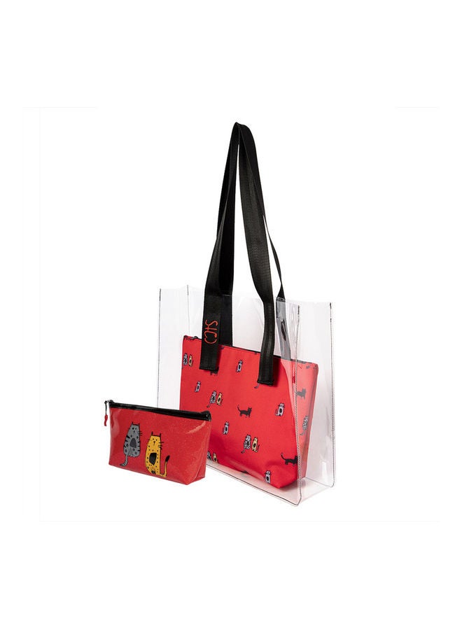 بيج ديزاين حقيبة مكياج للسفر مع حقيبة شفافة بتصميم قطط متعدد الألوان - Image 2