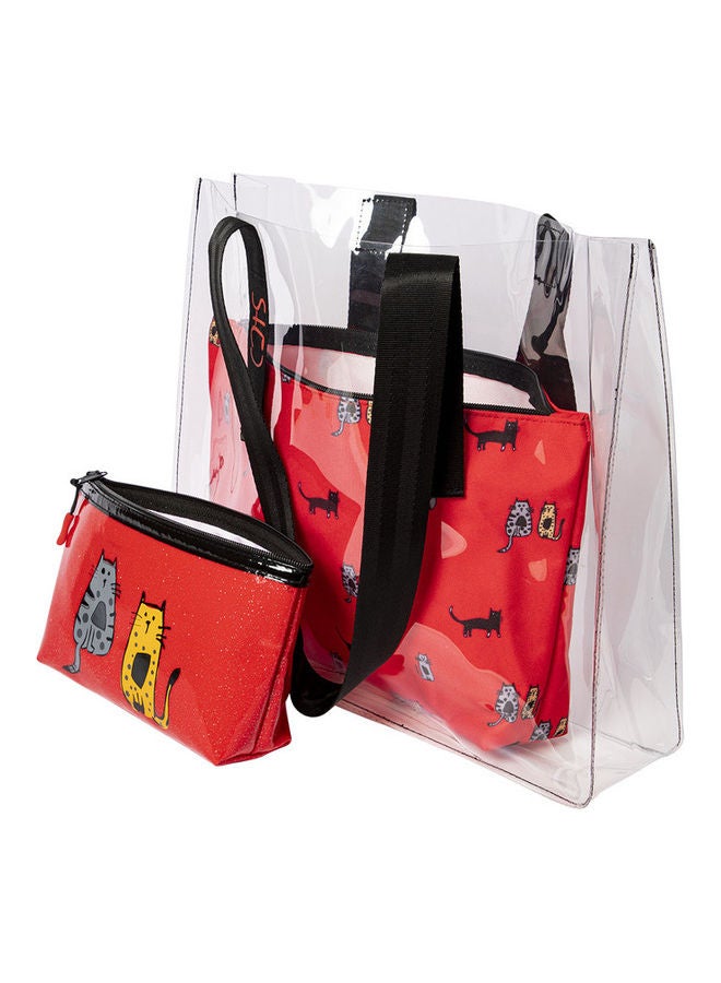 بيج ديزاين حقيبة مكياج للسفر مع حقيبة شفافة بتصميم قطط متعدد الألوان - Image 3