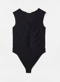 Plus Size Gathered Detail Bodysuit Black - v1639031198/N44397134V_7