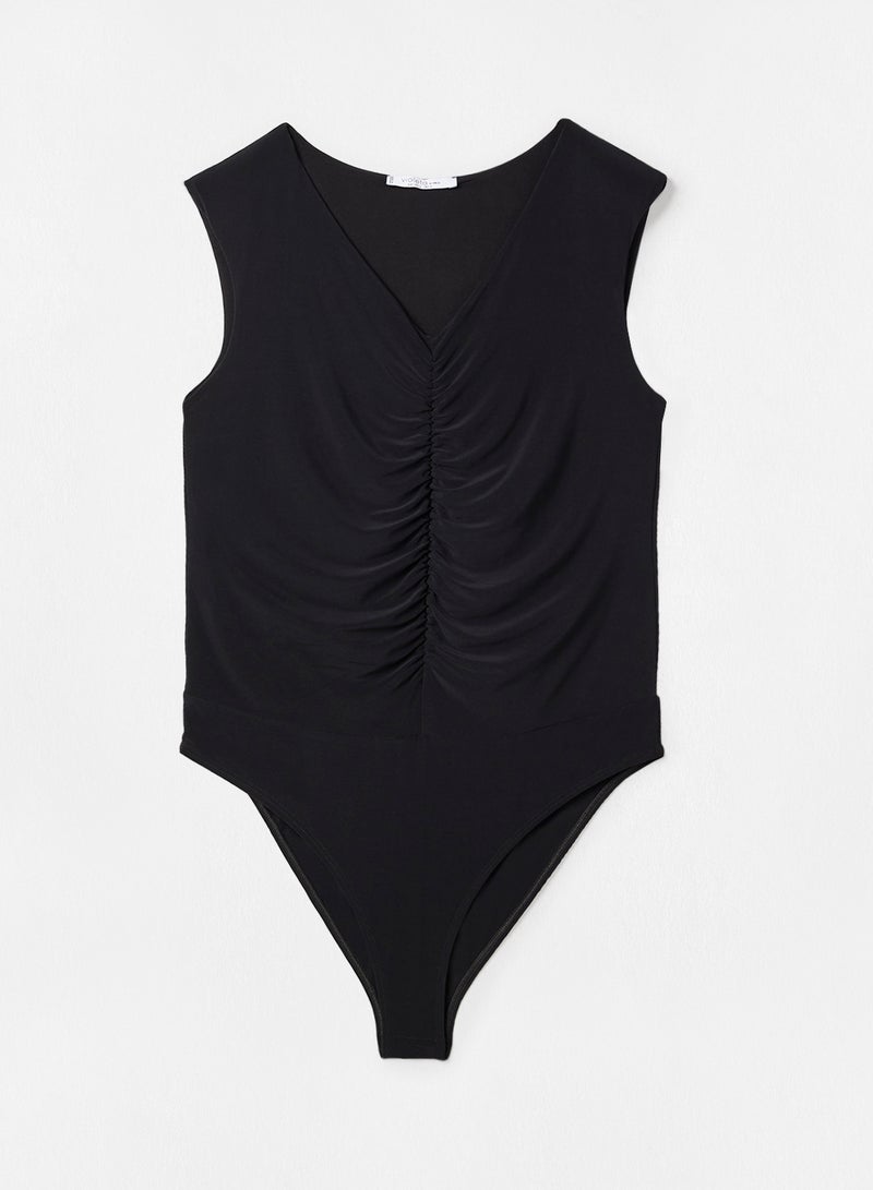 Violeta By Mango - Plus Size Gathered Detail Bodysuit Black - Image 1