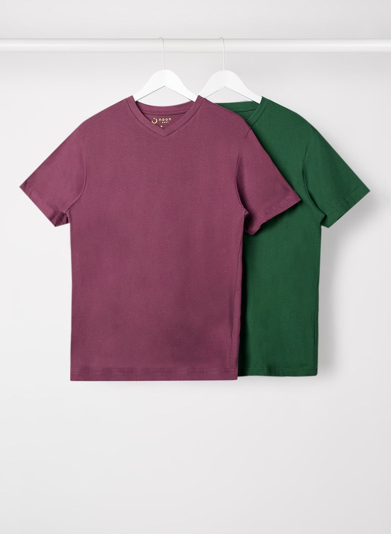 2 Pack Back V-Neck T-Shirt Dark Green/Maroon - v1639031343/N48779884V_10