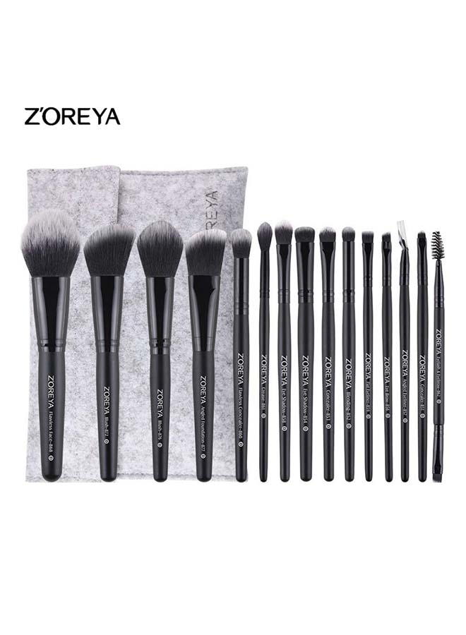 Z'OREYA 15 Pcs Classic Premium Quality Makeup Brush Set - Grey Wool Case Black