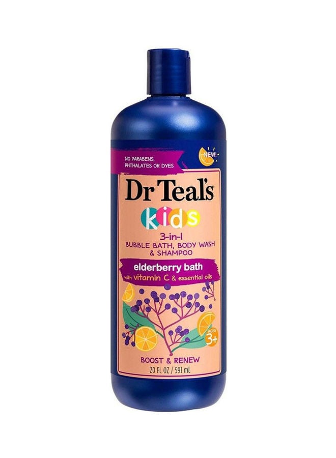 Dr Teal's Kids 3 in 1 Bubble Bath, Body Wash & Shampoo Elderberry & Vitamin C 591ml 