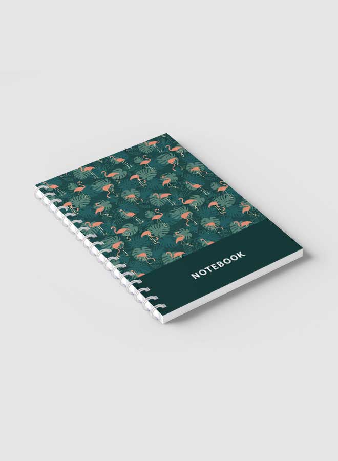 LOWHA - Spiral Notebook For School Or Business Note Taking With 60 Sheets  Flamingos and Leaves  Pattern Multicolour - Image 1
