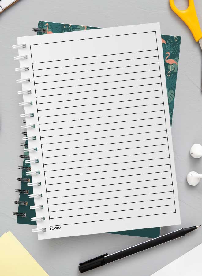 LOWHA - Spiral Notebook For School Or Business Note Taking With 60 Sheets  Flamingos and Leaves  Pattern Multicolour - Image 1