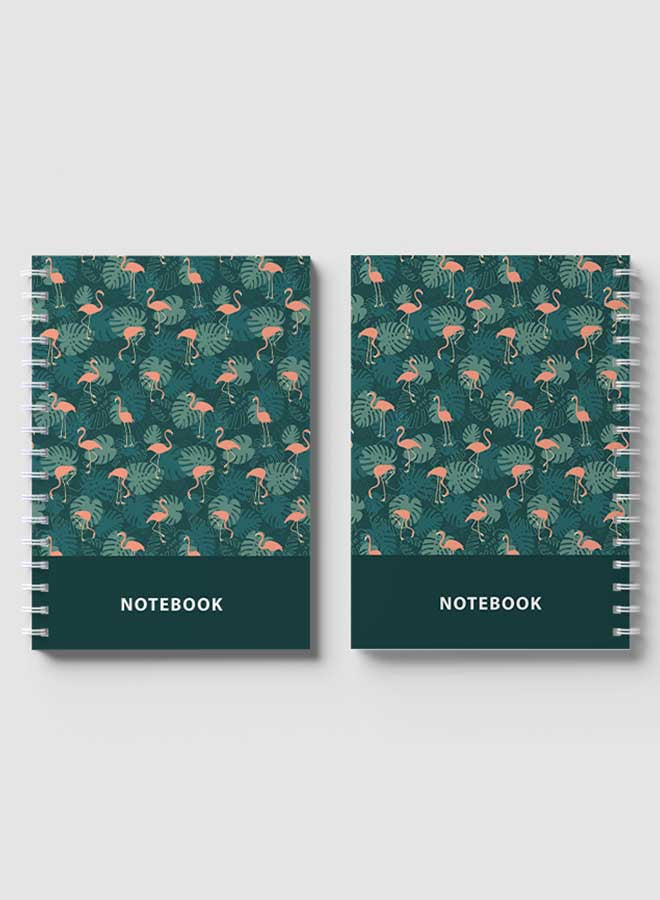LOWHA - Spiral Notebook For School Or Business Note Taking With 60 Sheets  Flamingos and Leaves  Pattern Multicolour - Image 1