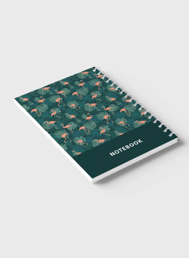 LOWHA - Spiral Notebook For School Or Business Note Taking With 60 Sheets  Flamingos and Leaves  Pattern Multicolour - Image 1