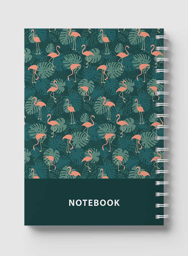 LOWHA - Spiral Notebook For School Or Business Note Taking With 60 Sheets  Flamingos and Leaves  Pattern Multicolour - Image 1