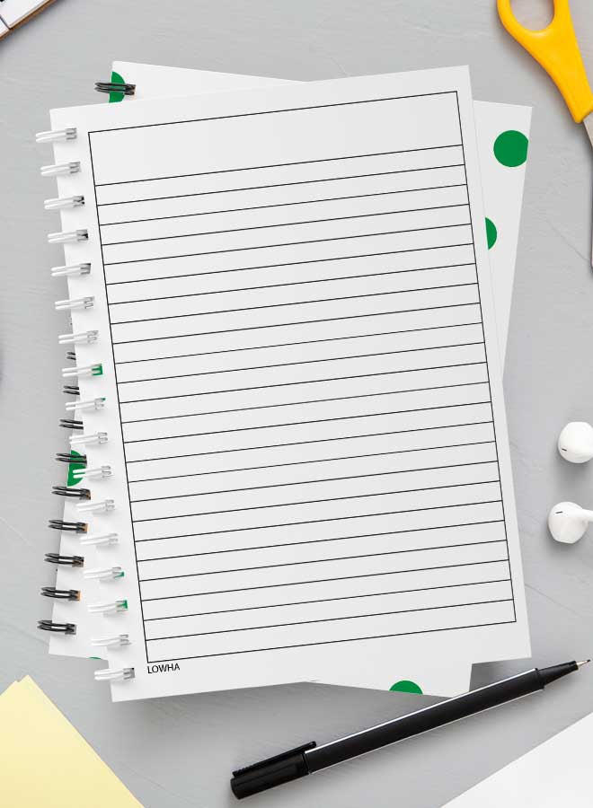 لوحة دفتر ملاحظات بسلك حلزوني للمدرسة أو تدوين ملاحظات العمل يحتوي على 60 ورقة منقطة بلون أخضر تجريدي متعدد الألوان - Image 3