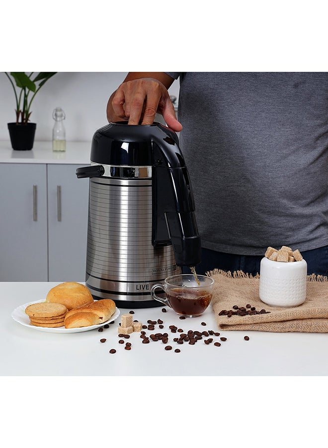 Royalford Royalford 2.50L Glass Vacuum Flask-RF6276| Glass Inner for Hot and Cold Beverages| Comfortable Handle, One Press Switch, Easy to Carry and Safe to Touch| Suitable for Indoor and Outdoor Use| Grey Silver/Black - Image 3