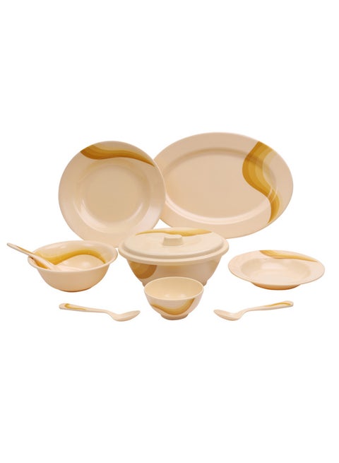 40-Piece Melamlne Printed Dinner Set With 8X25Cm Deep Plates, 8X20Cm Soup Plates, 1X36Cm Oval Plate, 1X23Cm Oval Bowl With Lid, 8Xsoup Spoons, 2Xrice Spoons, Serves 8 For Everyday Use, Yellow Yellow 10inch