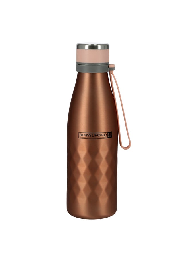 Royalford Stainless Steel Vacuum Water Bottle Brown/Pink/Grey 550ml  - Image 1