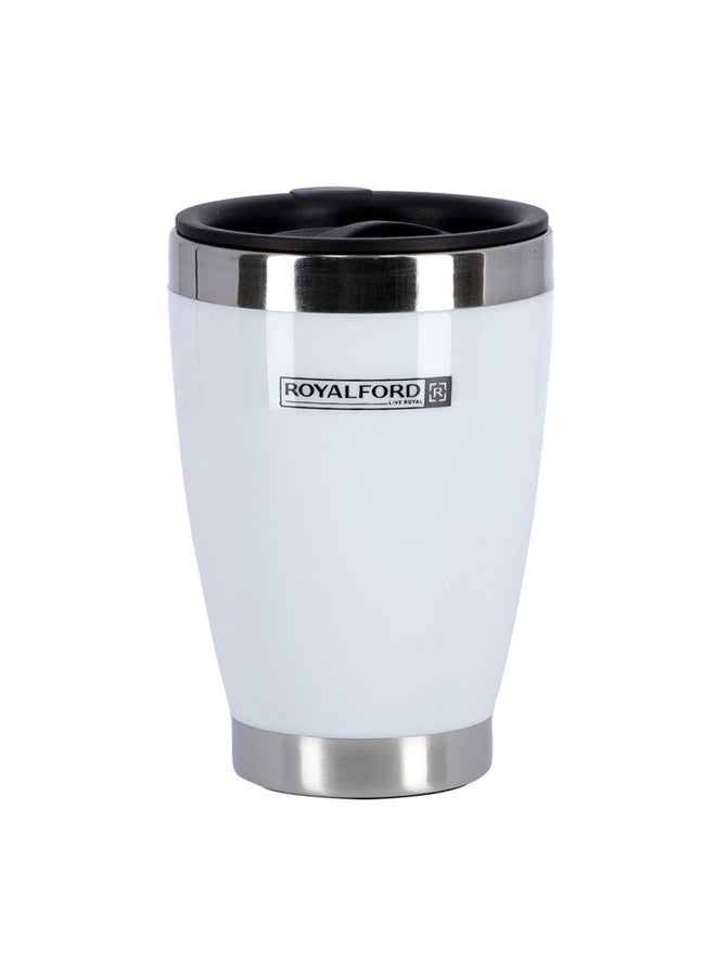 Royalford Stylish 360 Drinking Vacuum Insulated Double-walled Closure Edged Leakproof Travel Mug White 400ml  - Image 2