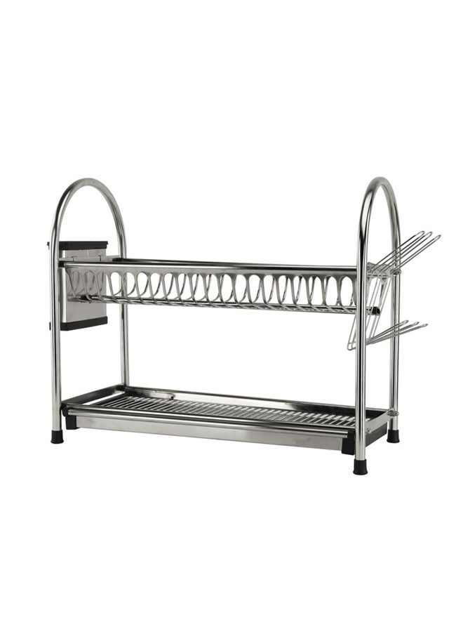2-Layer Stainless Steel Dish Rack Silver 57x27x40cm - Image 1