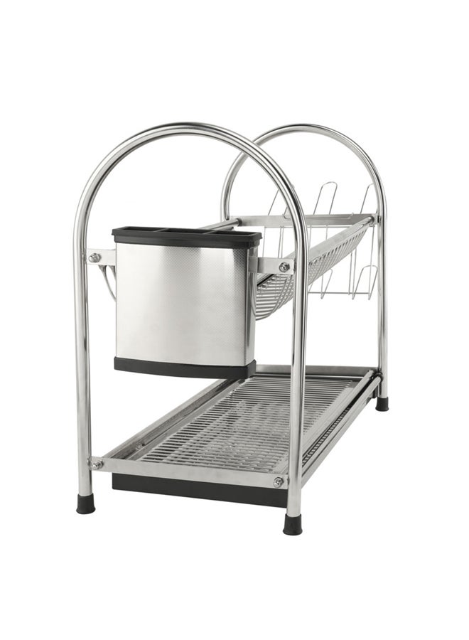 2-Layer Stainless Steel Dish Rack Silver 57x27x40cm - Image 3