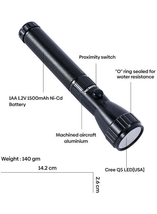 سترونج لايت - مصباح يدوي LED قابل للشحن أسود 14.5سم - Image 1