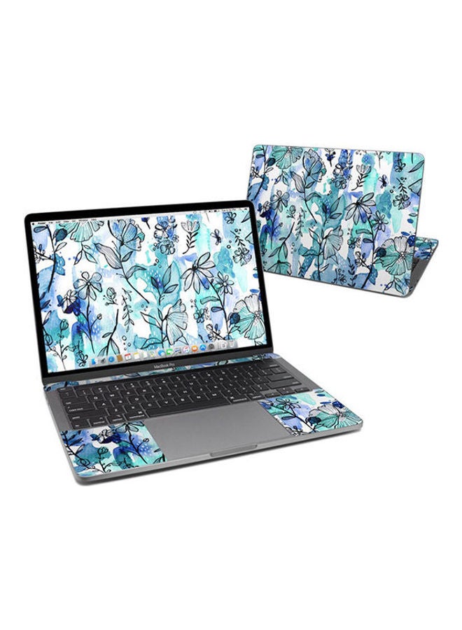 Blue Ink Floral Skin Cover For Macbook Pro Multicolour