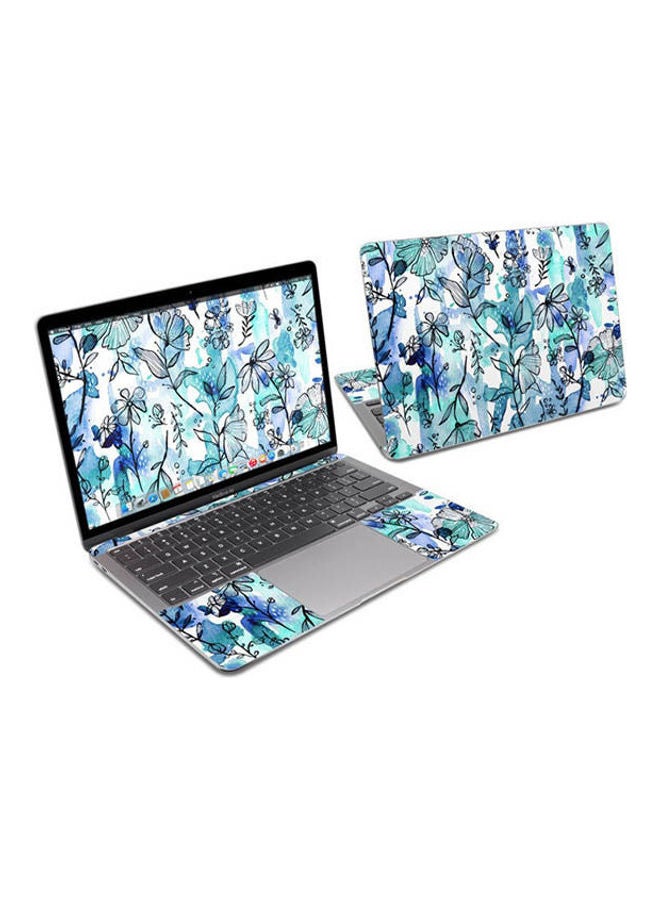 Blue Ink Floral Skin Cover For Macbook Air 13 Multicolour