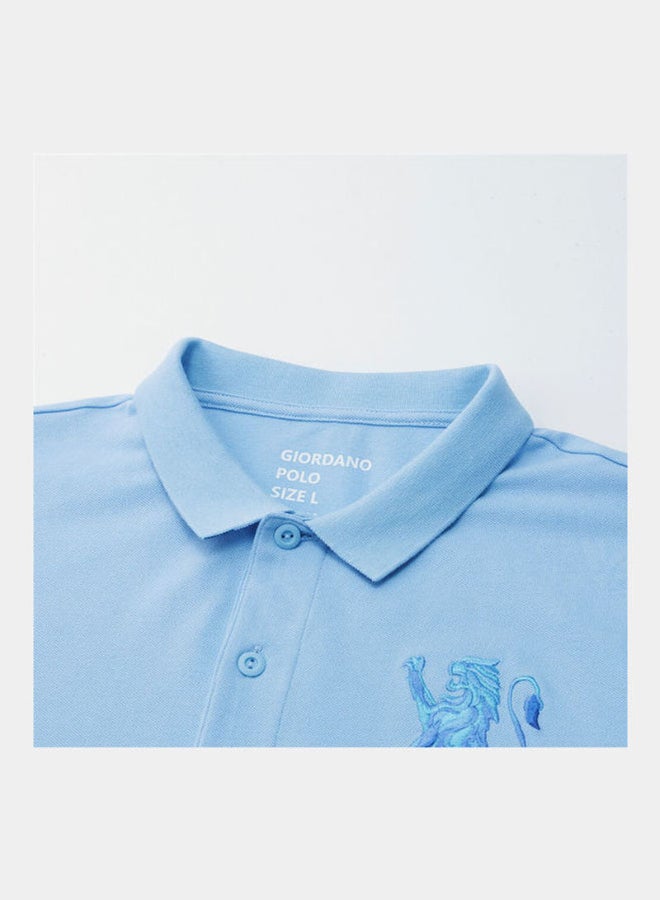 GIORDANO - Embroidered 3D Lion Logo Detail Polo Blue - Image 1